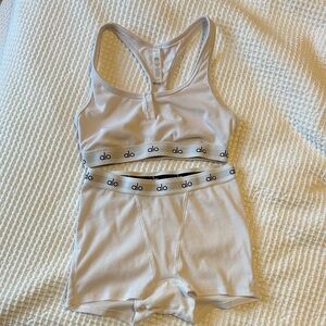 ALO Yoga White Sports Bra and Boxer Set